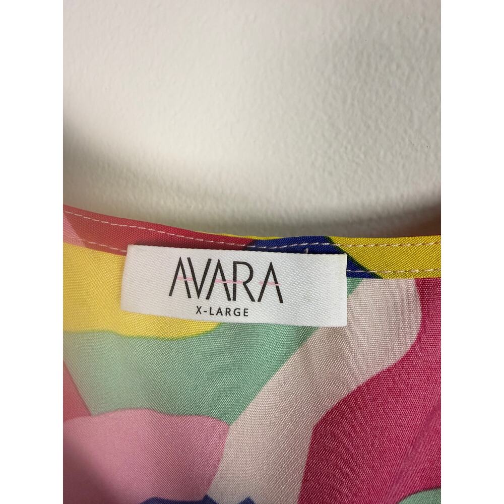 AVARA Abstract Print Puff Sleeve Tiered Babydoll Dress Pink Colorblock XL - Picture 2 of 5